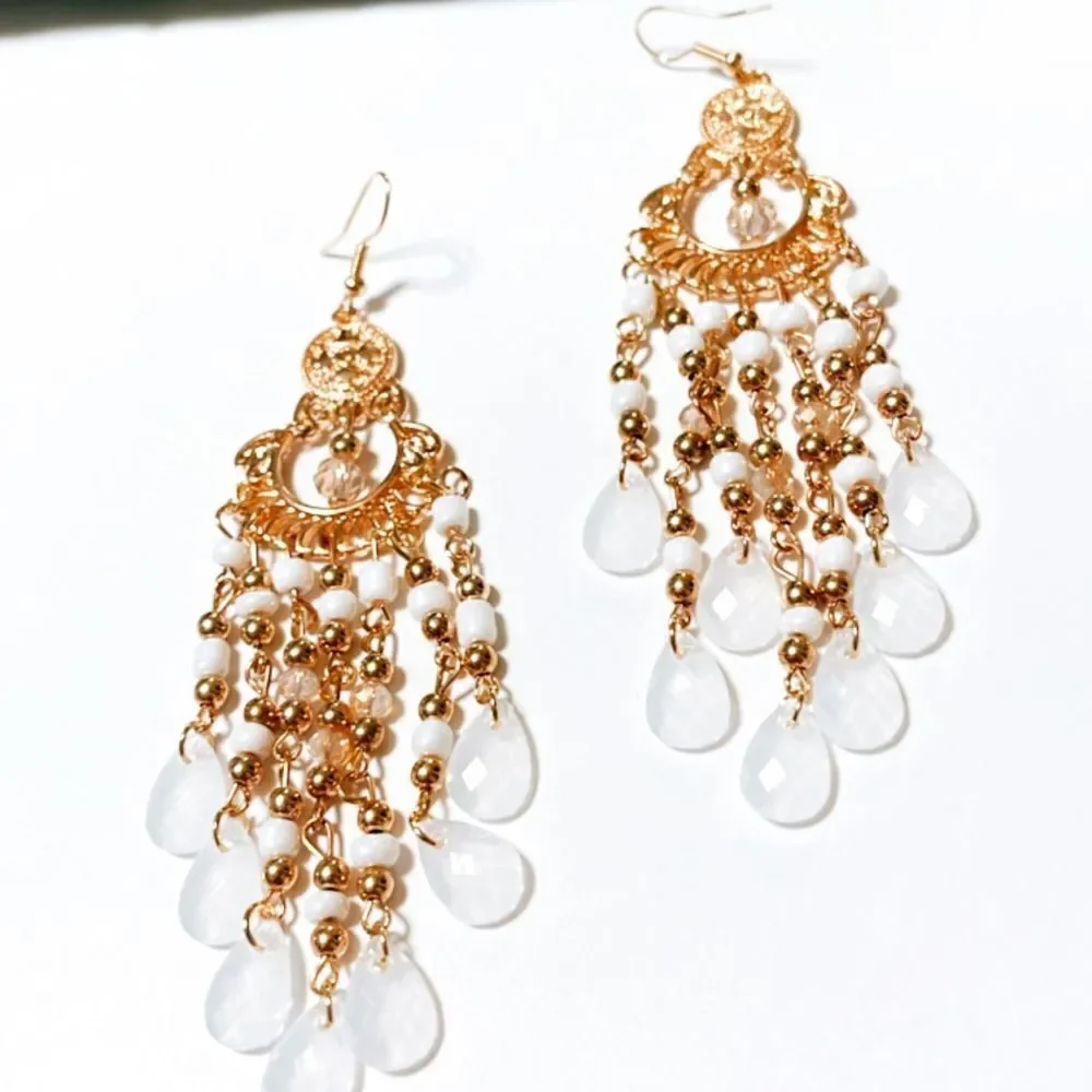 White beaded drop earrings #531 - Picture 3 of 5